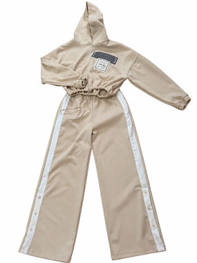 Mayoral Girls Beige Cropped Hoodie Wide Leg Pants Tracksuit Set 12Y